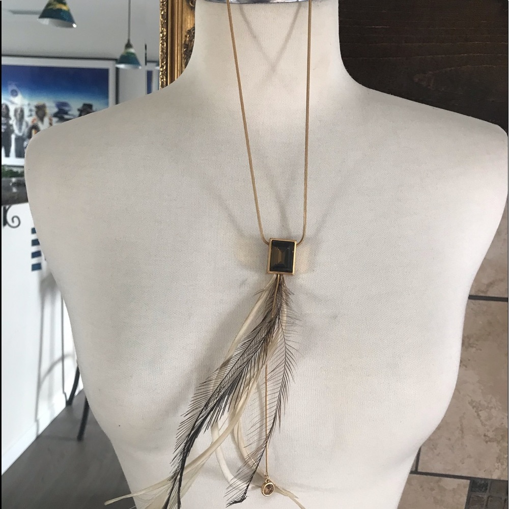 Swarovski Feather and Topaz Necklace BOHO CHIC